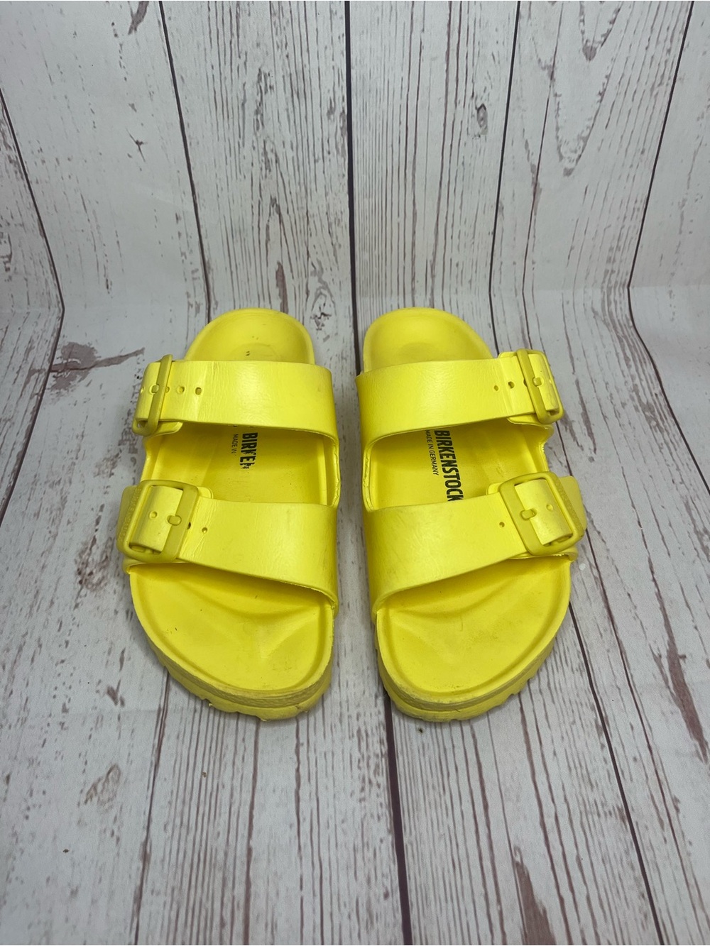 Birkenstock Arizona Yellow Slide Sandals Double Adjustable Buckle Straps Sz 6